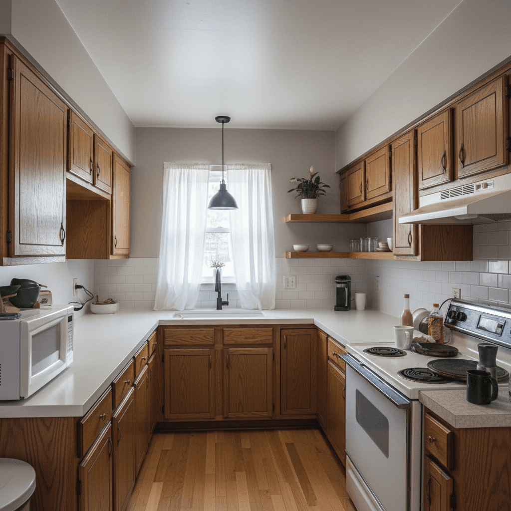 AI Kitchen Designer showing modern kitchen transformation before and after