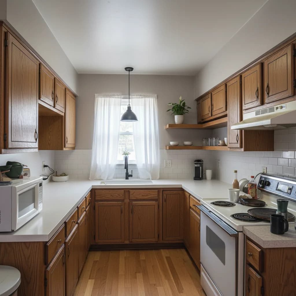 AI Kitchen Designer showing modern kitchen transformation before and after
